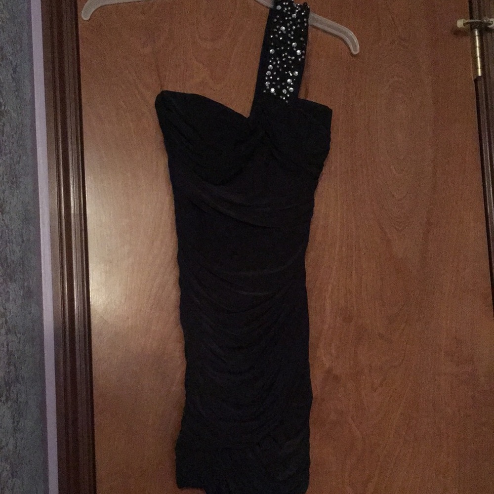 One shoulder gem sequin dress